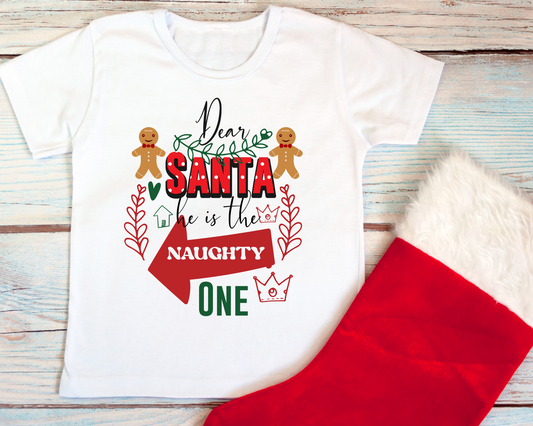 "Dear Santa, he Is the Naughty One" Kids T-Shirt