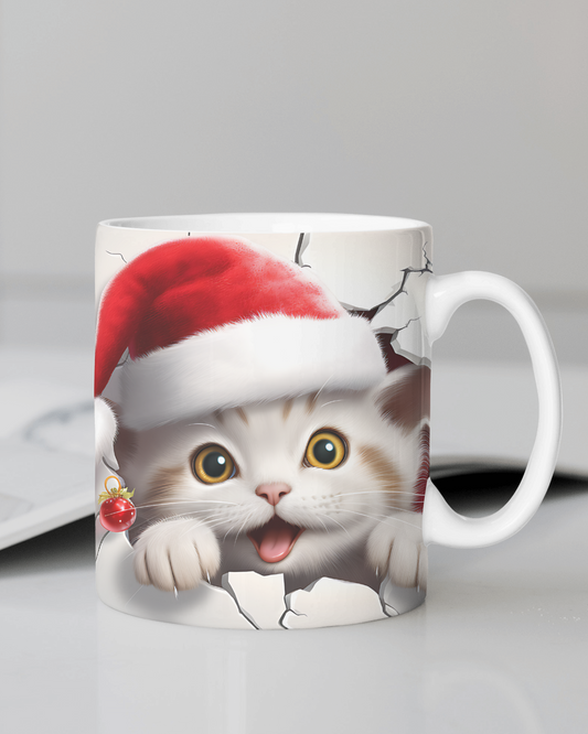 "Christmas Kitten with Santa Hat" 12 Oz Mug