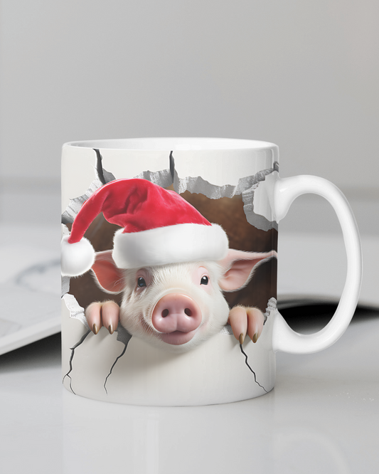 "Pig with Santa Hat" 12 Oz Mug