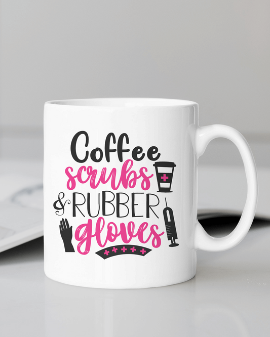 "Coffee Scrubs Rubber Gloves" 12 or 15 oz. mug
