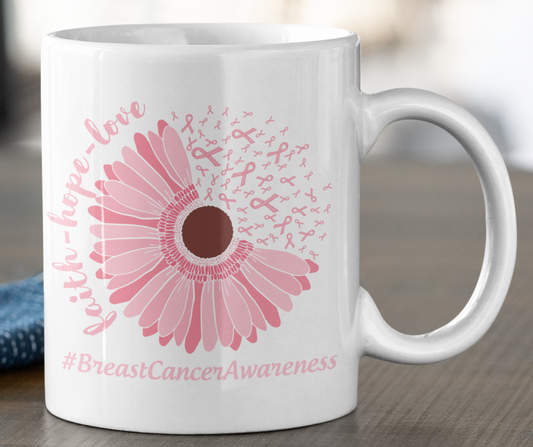 "Faith, Hope, Love" Breast Cancer Awareness 12 Oz Mug