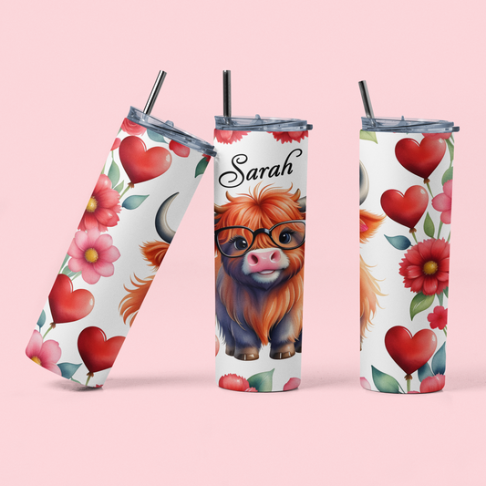 "Personalized Valentine Cow Art" 20 or 30 oz. Tumblers