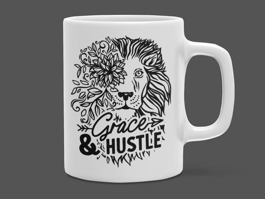 "Grace & Hustle Lion Art" Mug 12 or 15 oz.