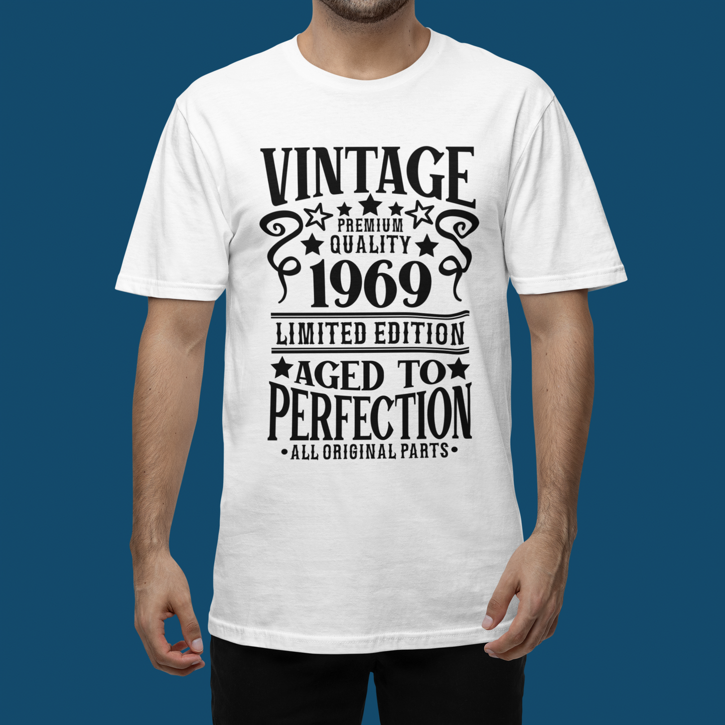 "Vintage Premium Quality (YOB) Limited Edition Aged to Perfection, All original Parts" Birthday T-Shirts