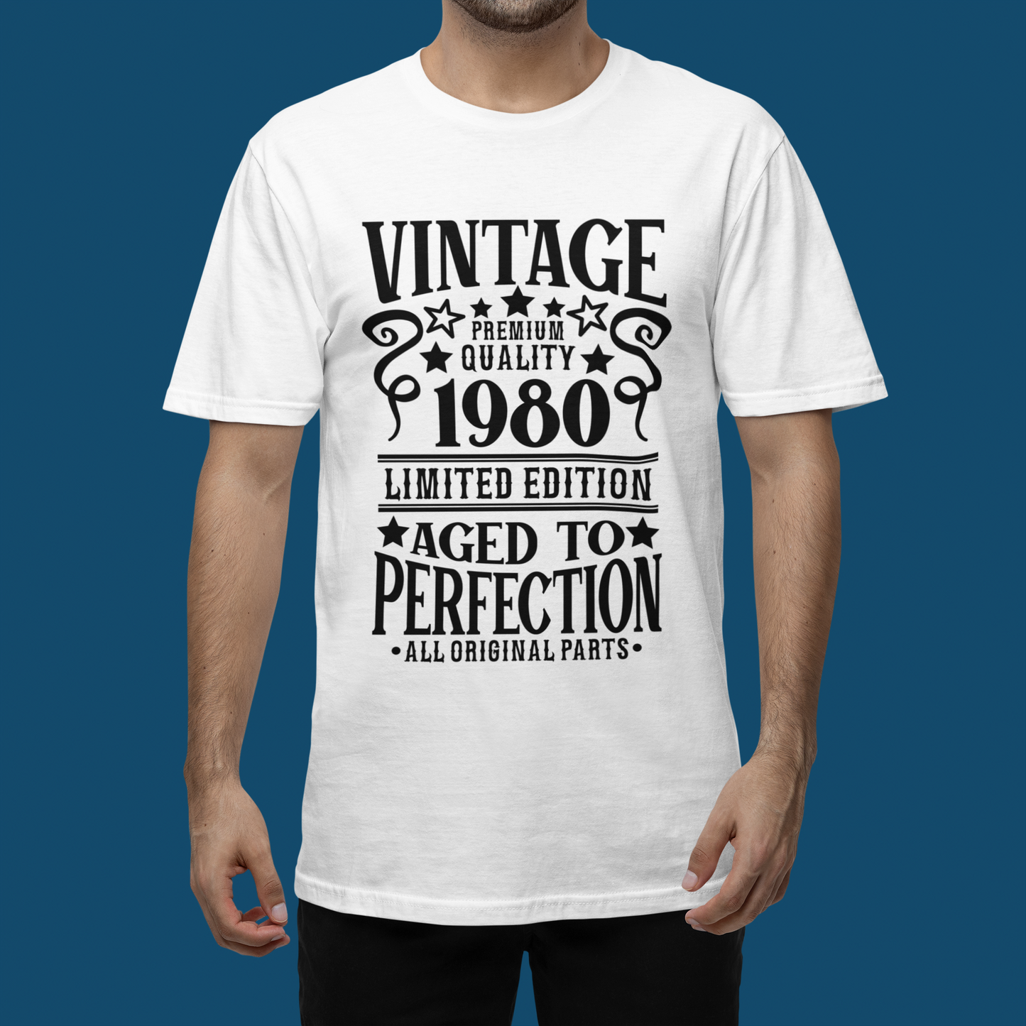 "Vintage Premium Quality (YOB) Limited Edition Aged to Perfection, All original Parts" Birthday T-Shirts