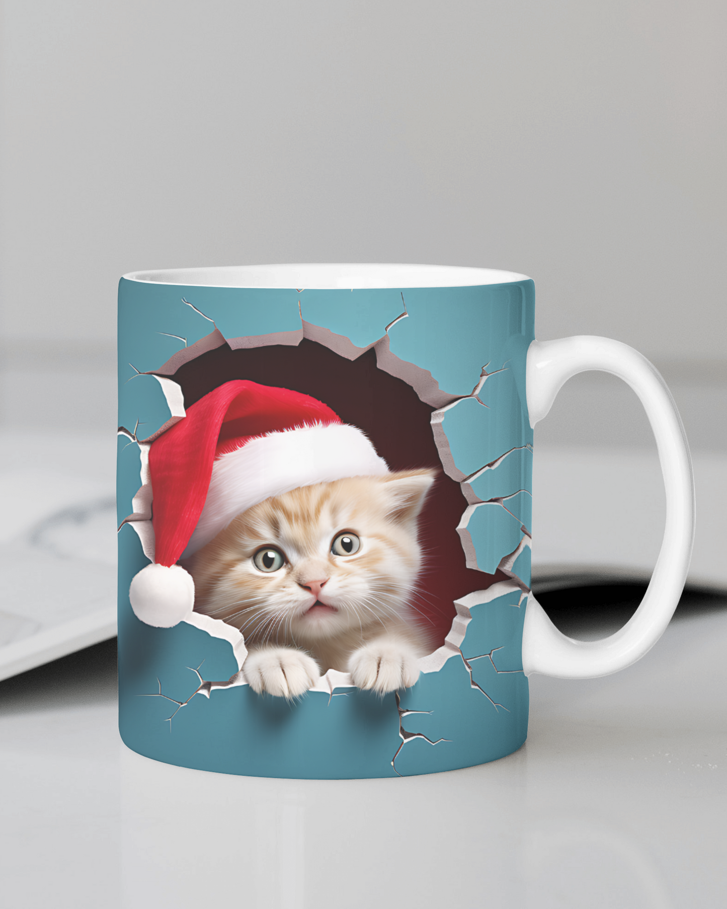 "Christmas Kitten with Santa Hat" 12 Oz Mug