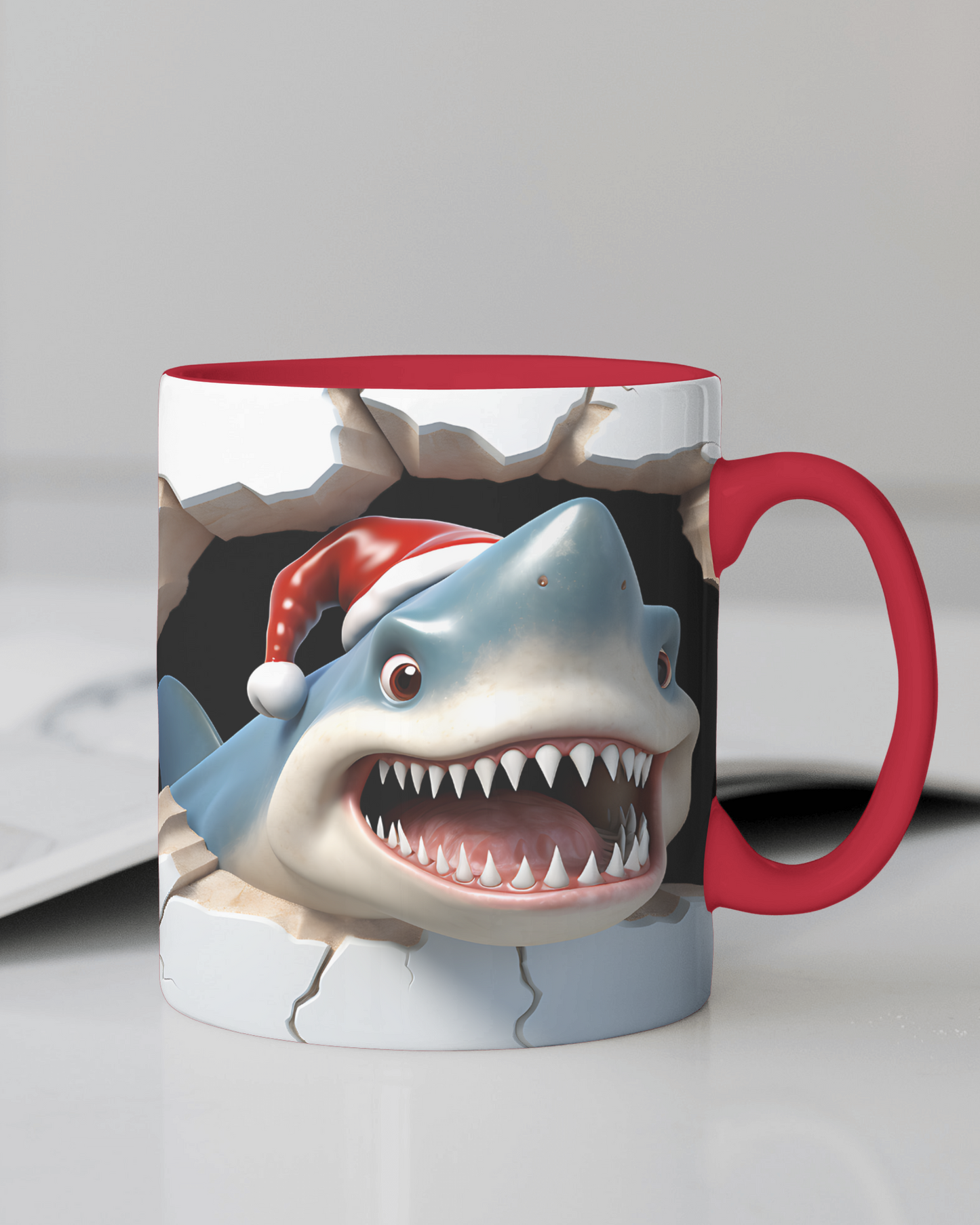 "Christmas Shark with Santa Hat" 12 Oz Mug