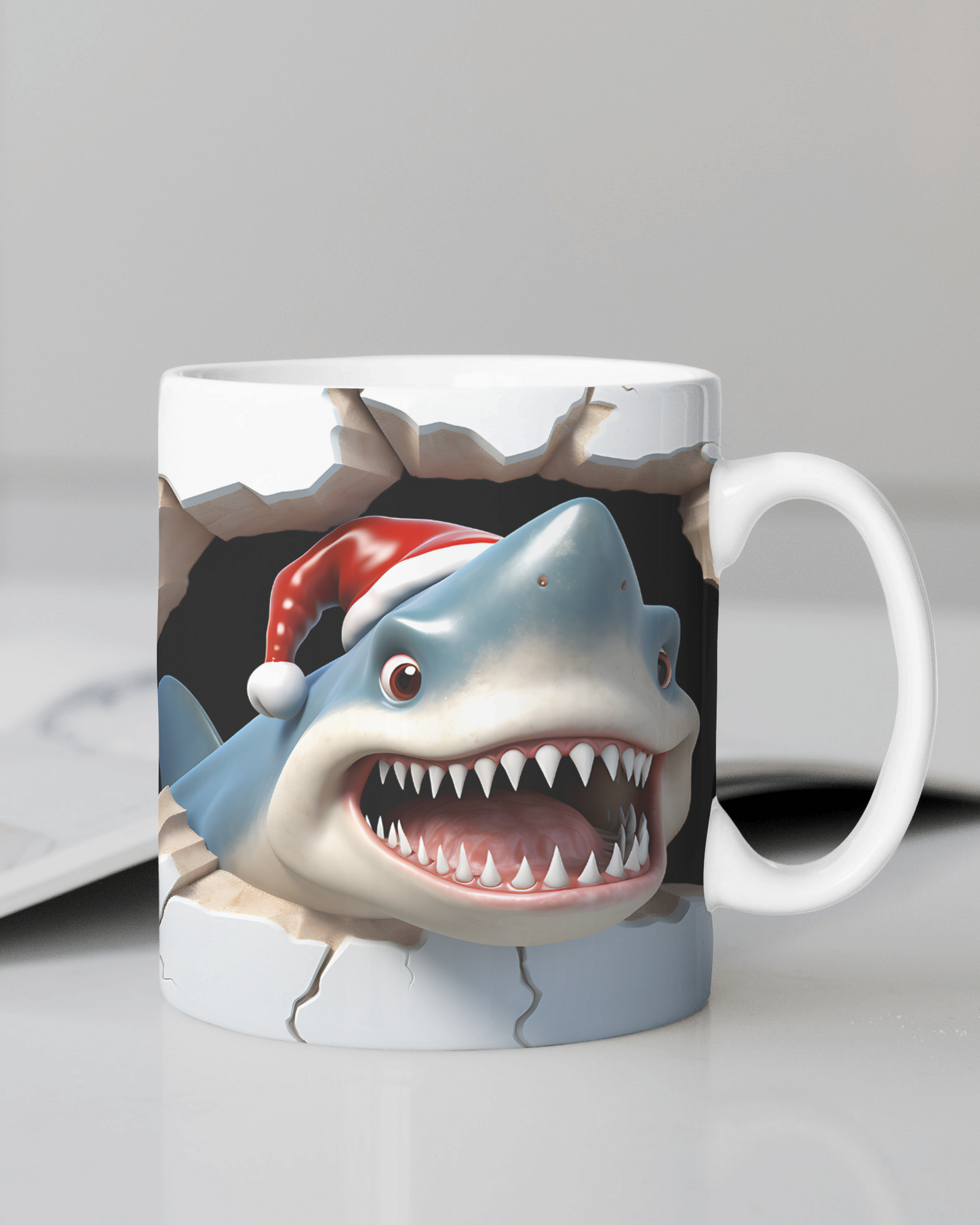 "Christmas Shark with Santa Hat" 12 Oz Mug