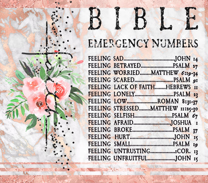 "Faith: Bible Emergency Numbers" 20 or 30 oz. Skinny Tumbler