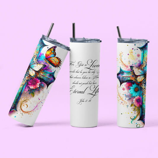 "John 3:16 Cross Scripture" 20 or 30 oz. Tumbler