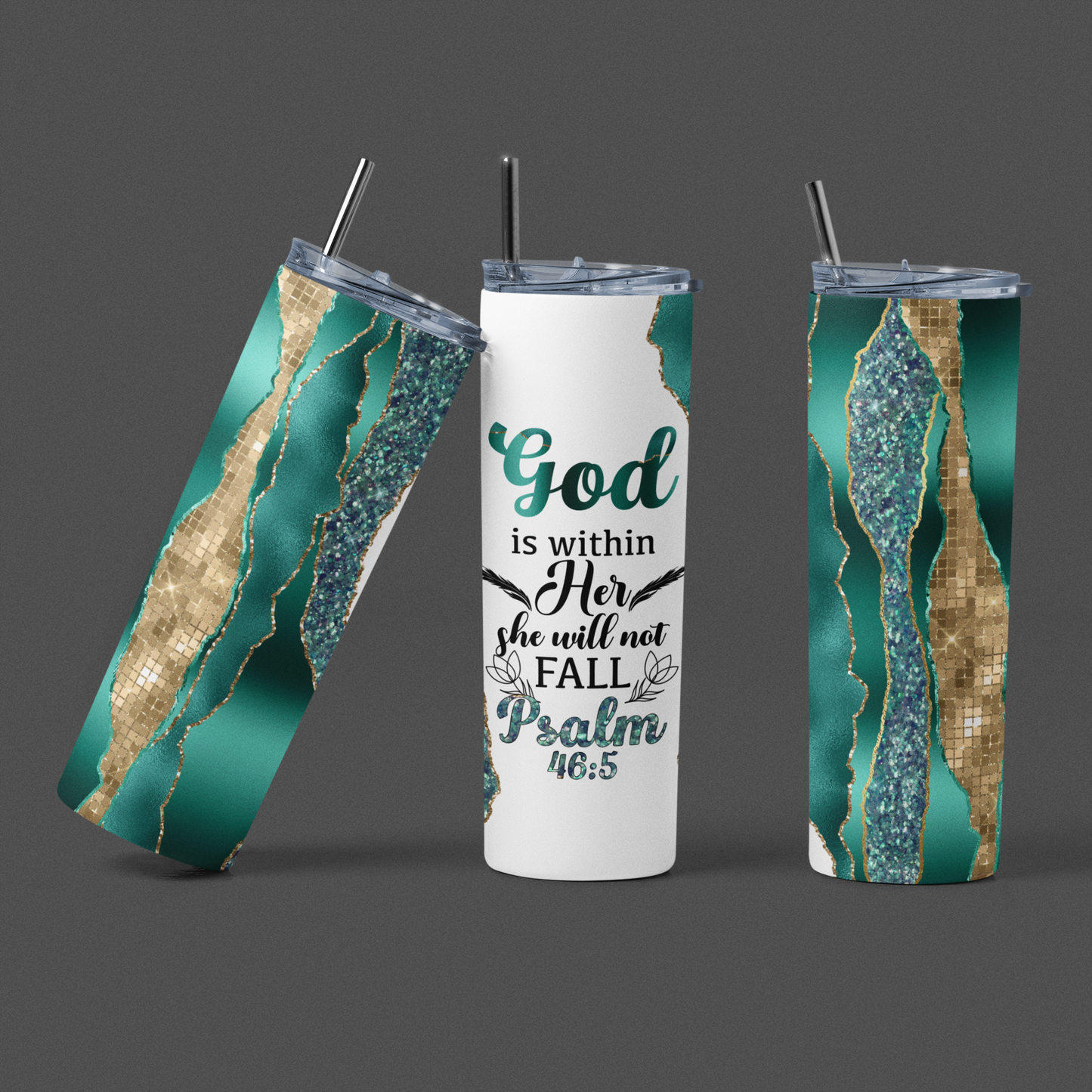 "God is within her she will not fall" 20 or 30 oz Skinny Tumbler