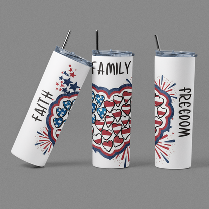 "Faith, Family, Freedom" 20 or 30 oz Skinny Tumbler