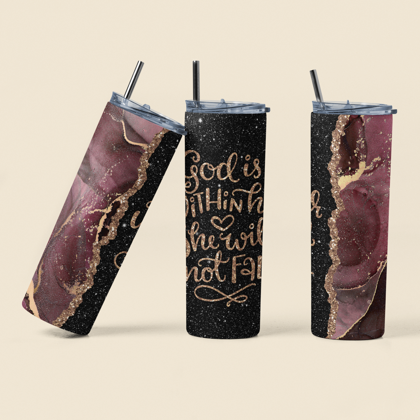 "God is within her she will not fall" 20 or 30 oz Skinny Tumbler