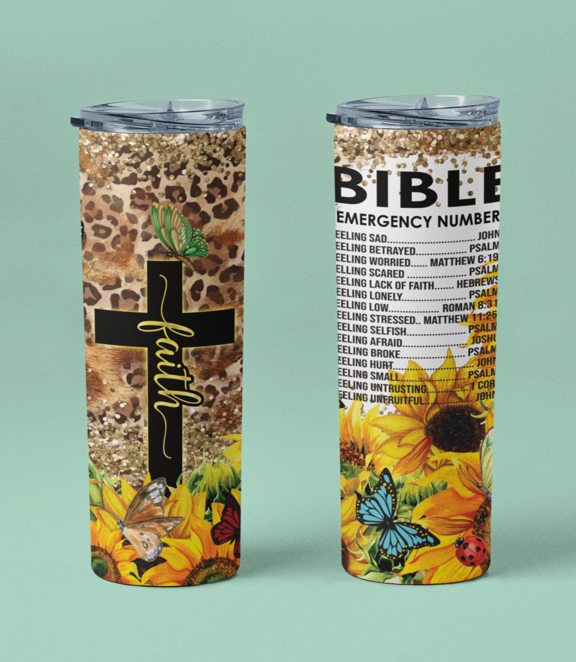 "Faith: Bible Emergency Numbers" 20 or 30 oz. Skinny Tumbler