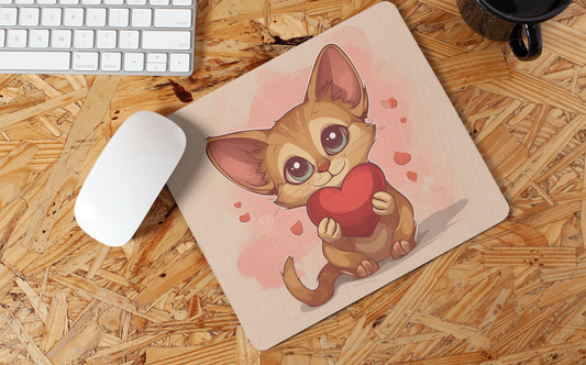 Cute Heart Hugging Cat" Mouse Pad