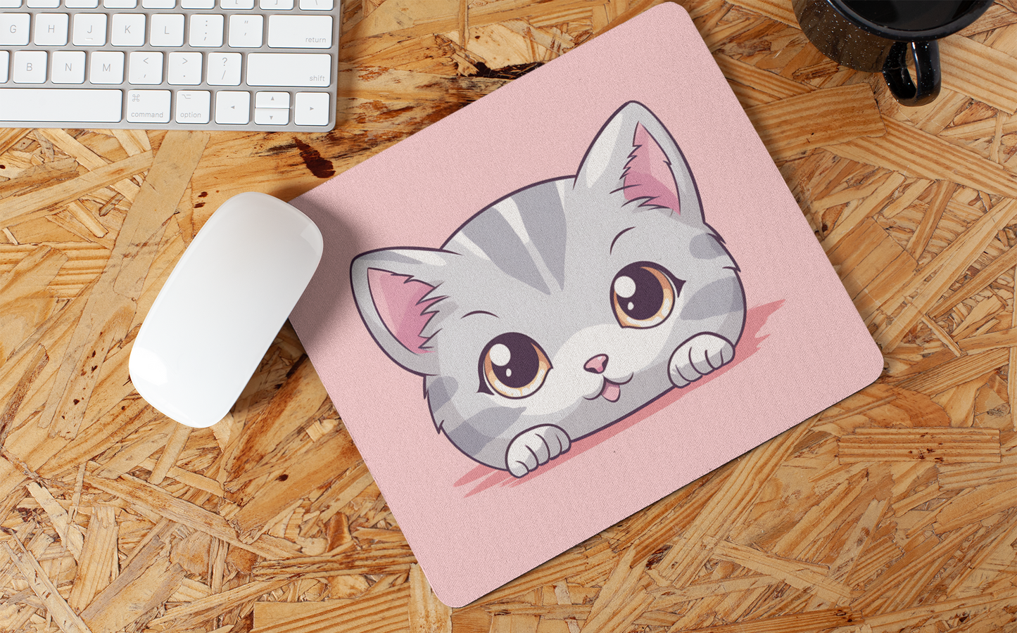 "Kawaii Peeking Cat" Mouse Pad