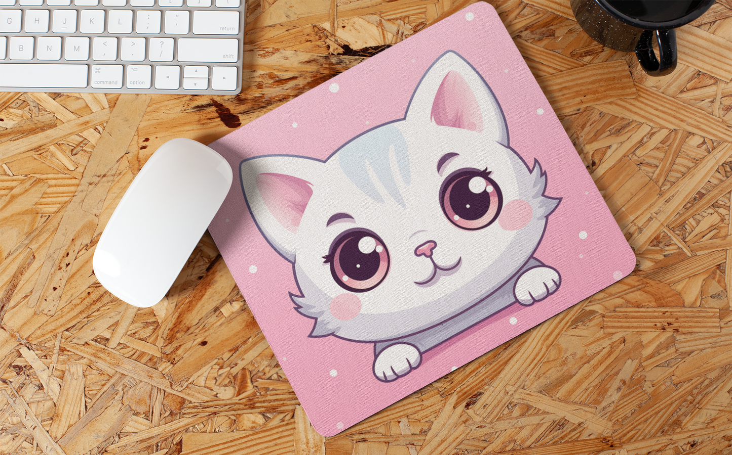 "Kawaii Peeking Cat" Mouse Pad