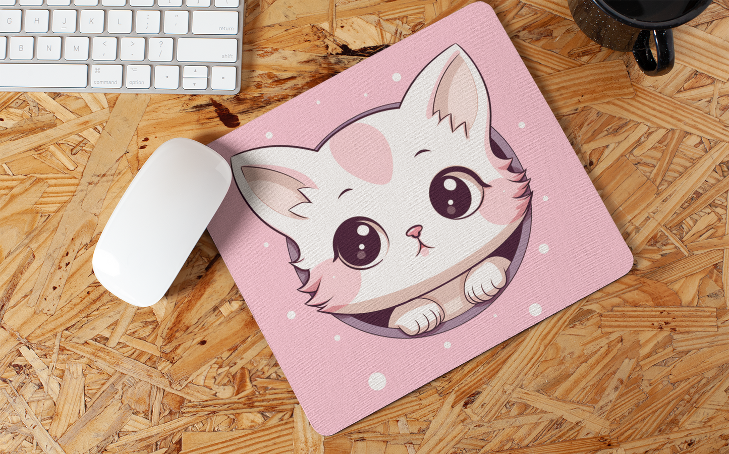 "Kawaii Peeking Cat" Mouse Pad