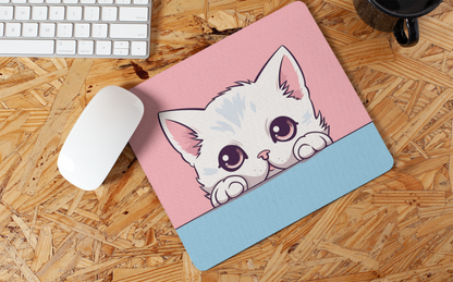 "Kawaii Peeking Cat" Mouse Pad