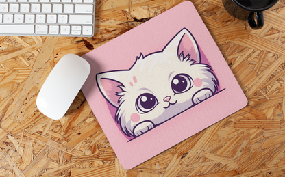 "Kawaii Peeking Cat" Mouse Pad