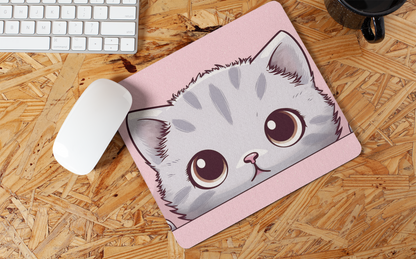 "Kawaii Peeking Cat" Mouse Pad