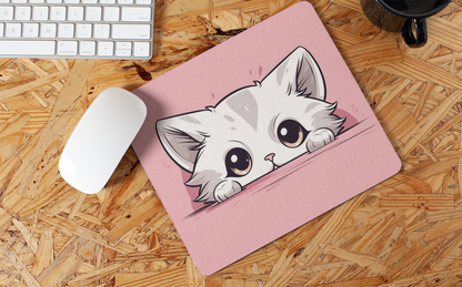 "Kawaii Peeking Cat" Mouse Pad