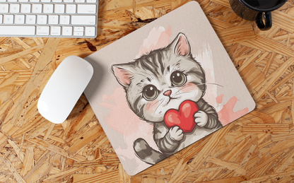 Cute Heart Hugging Cat" Mouse Pad