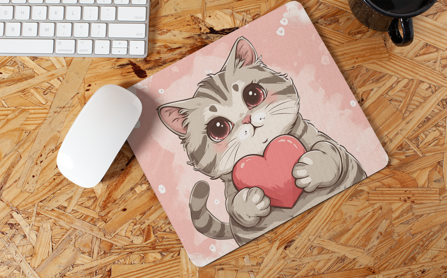 Cute Heart Hugging Cat" Mouse Pad