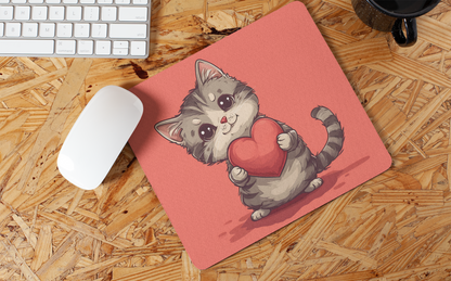 Cute Heart Hugging Cat" Mouse Pad