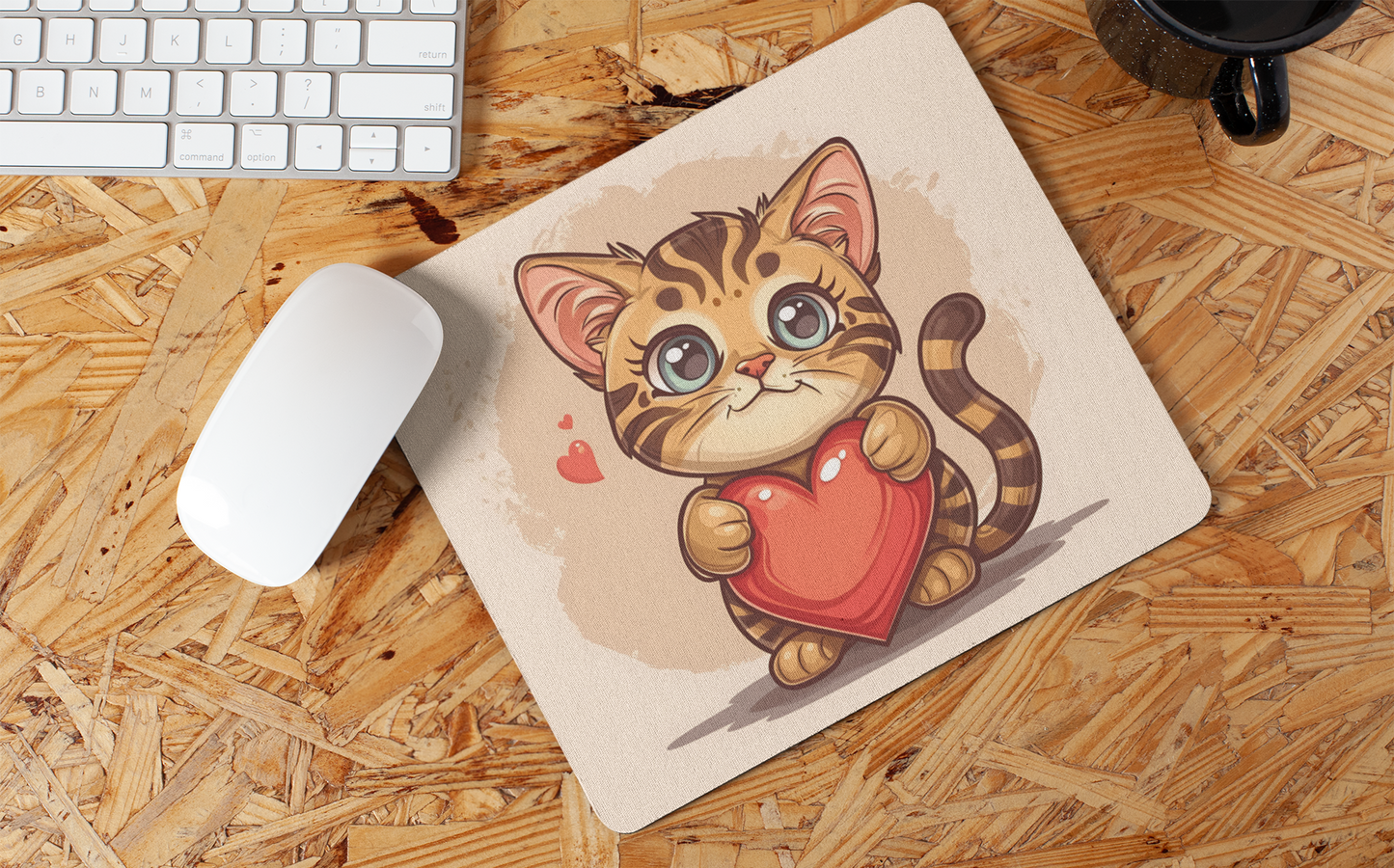 Cute Heart Hugging Cat" Mouse Pad