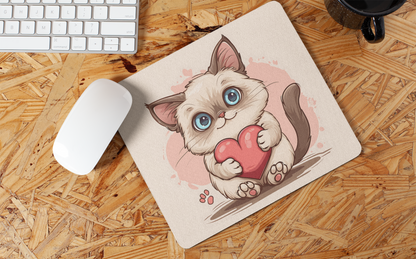 Cute Heart Hugging Cat" Mouse Pad