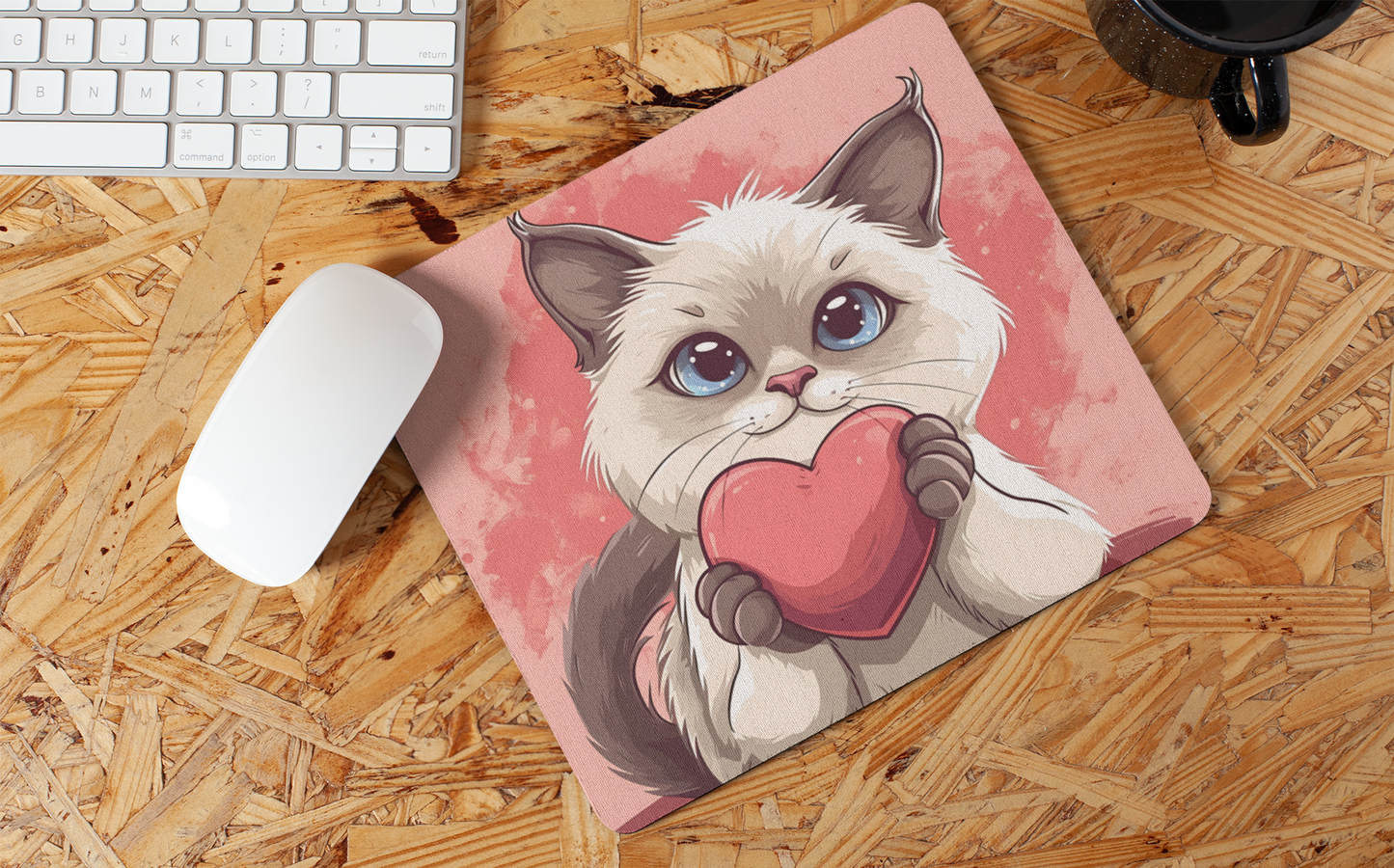 Cute Heart Hugging Cat" Mouse Pad