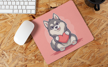 Cute Heart Hugging Dog" Mouse Pads