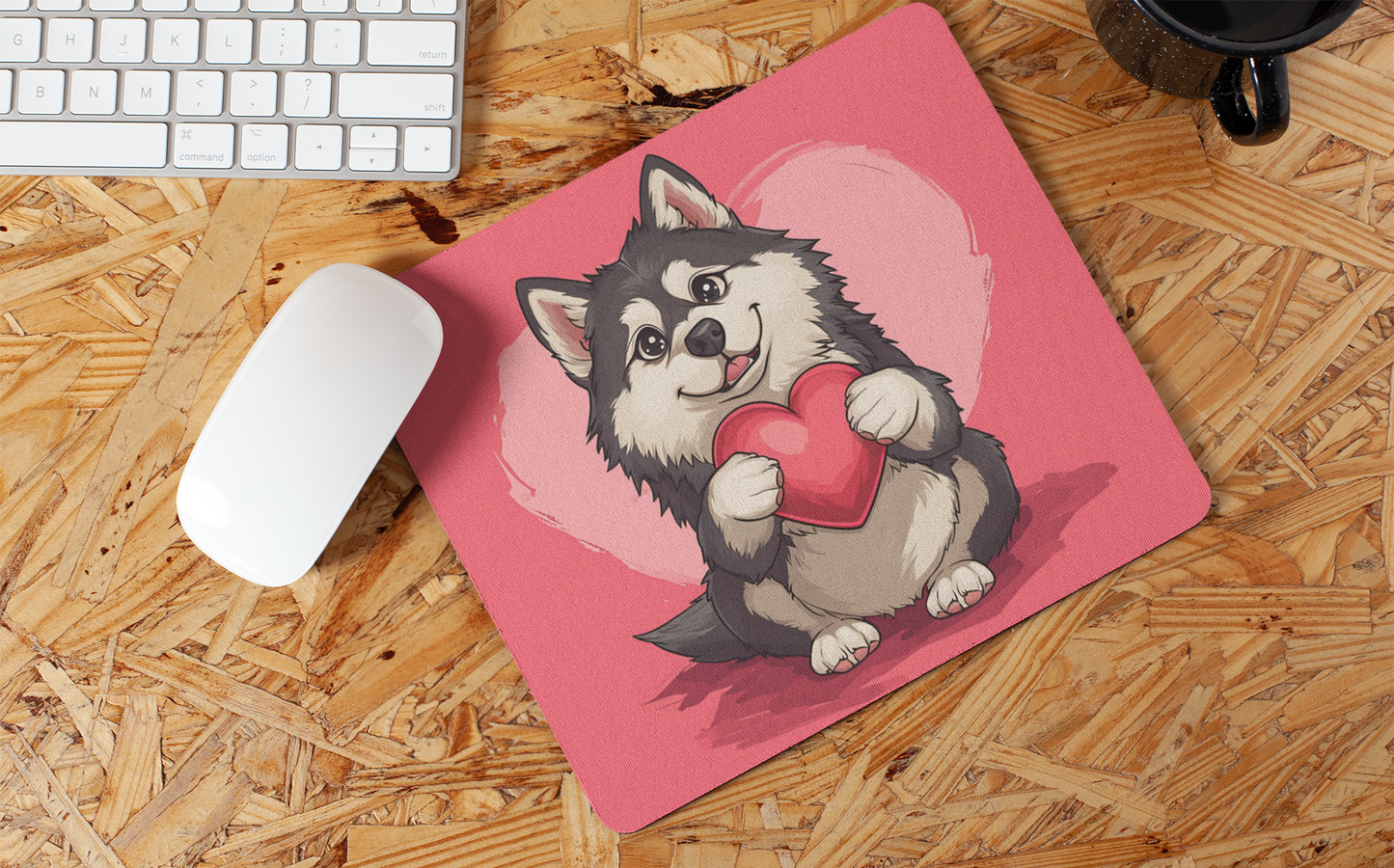 Cute Heart Hugging Dog" Mouse Pads