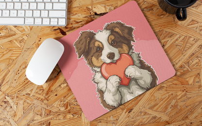 Cute Heart Hugging Dog" Mouse Pads