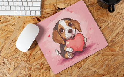 Cute Heart Hugging Dog" Mouse Pads