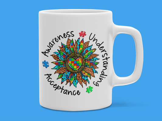 "Awareness Understanding Acceptance" Autism Mug 12 or 15 oz.