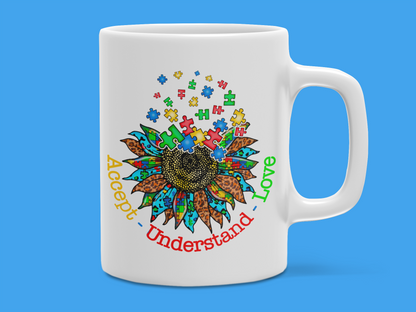 "Accept, Understand, Love" Autism Mug 12 or 15 oz.