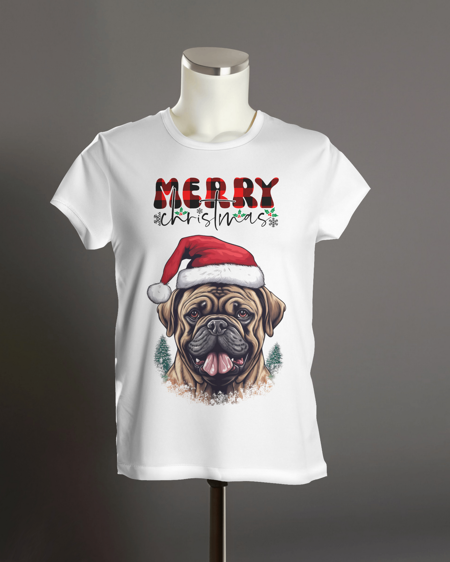 "Merry Christmas - Dog with Santa Hat" T-Shirt